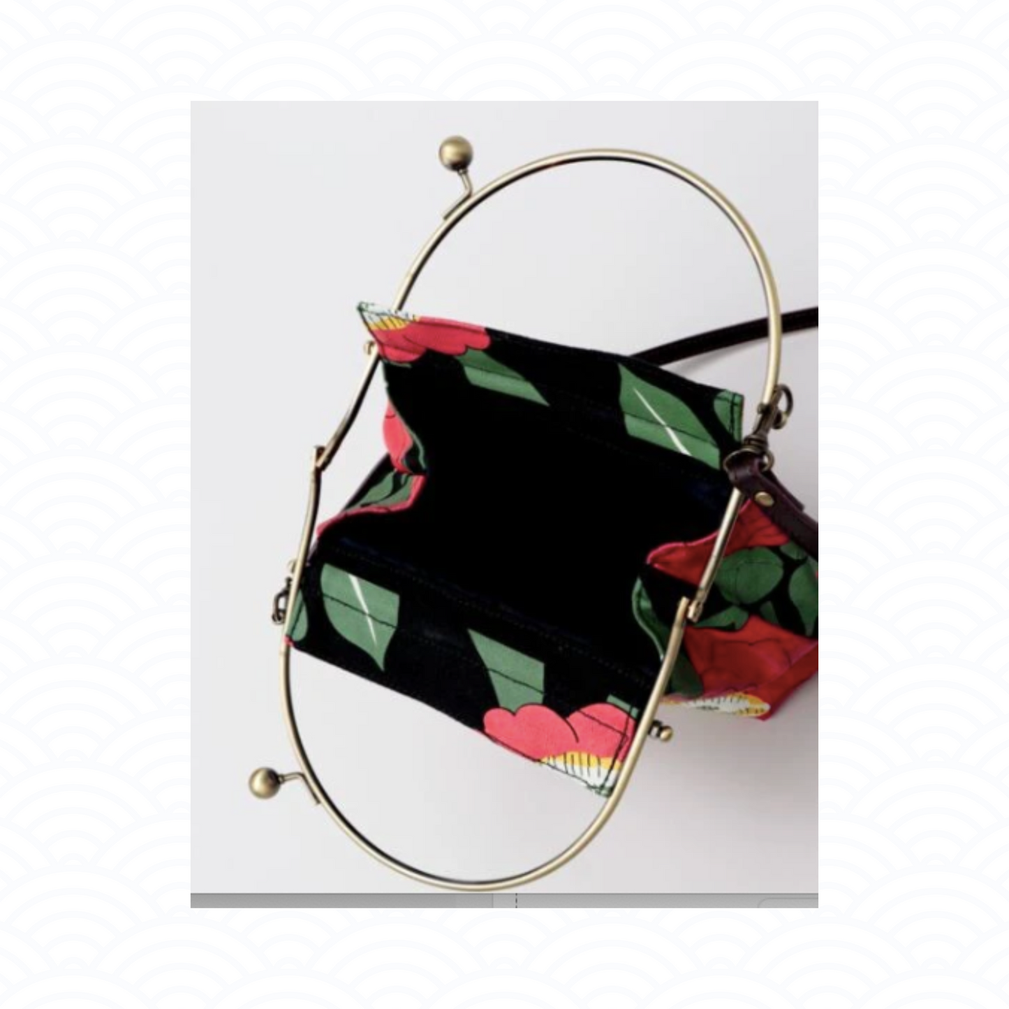 Japanese-Modern Floral Pattern Kisslock Shoulder Bag