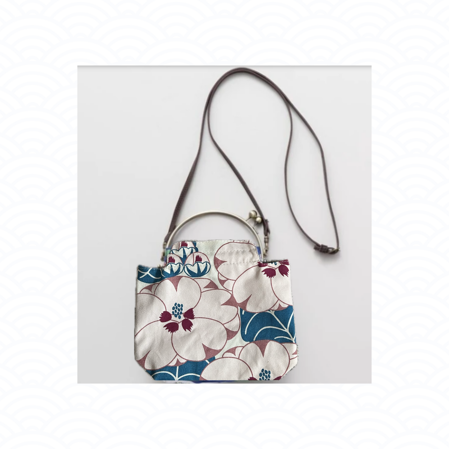 Japanese-Modern Floral Pattern Kisslock Shoulder Bag